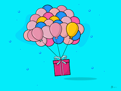 GIFT WITH BALLOONS ILLUSTRATION DESIGN