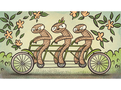Freelance WIP animal illustration bike cooperation digital art digital illustration doodle drawing freelance illustration series art sloth sloths tandem bike