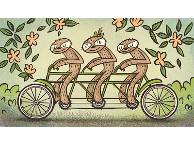 Freelance WIP animal illustration bike cooperation digital art digital illustration doodle drawing freelance illustration series art sloth sloths tandem bike