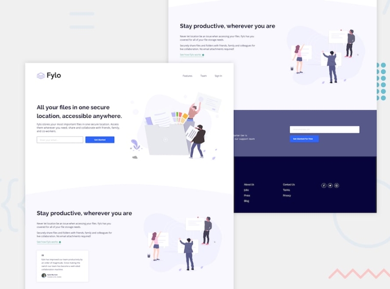 Fylo landing page with two column layout by Eliezer D. on Dribbble