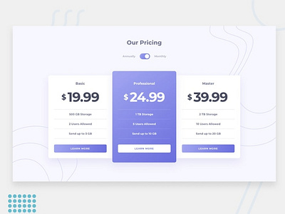 Pricing component with toggle