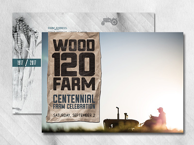 Centennial Farm Celebration Invitation 100 year direct mail farm grunge invitation photo postcard texture tractor vintage