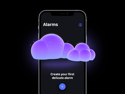 Smoothy - alarm app 3d alarm clouds concept concept design dark mode dark theme dark ui figma mobile spline ui
