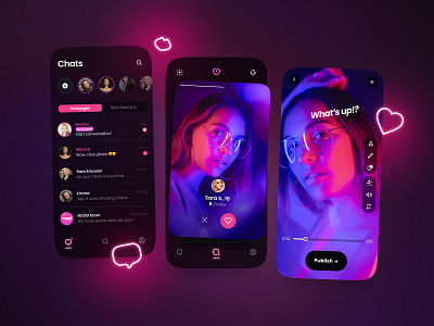 Neon dating app branding dark ui design mob mobile mobile app neon ui