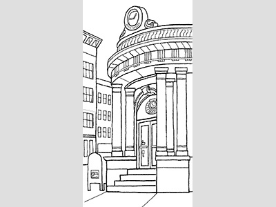 Starbucks treated architecture columns doorway drawing line starbucks