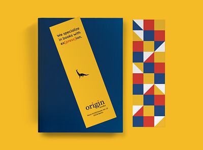 Origin Books: Bookmarks bookmark bookshop branding branding concept design dinosaurs identity primary colors print print design