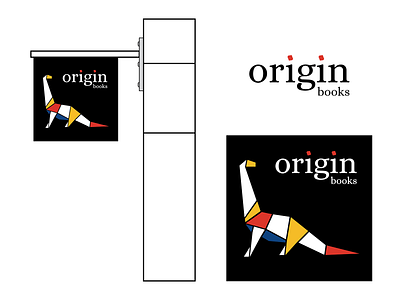 Origin Books: Logo and Store Sign bookshop branding branding concept design dinosaurs identity illustration logo primary colors typography vector