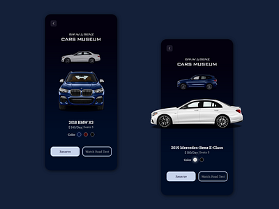 cars museum adbexd adobexd app appdesign application application design benz bmw car carshop carshopping dark app dark blue dark mode dark ui hire luxury luxury brand luxury car reserve