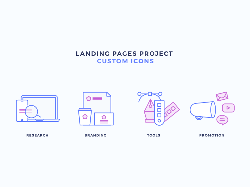 Creative Icons - Landing Page Project - Custom Icons research promotion tools design branding design icons icons