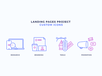 Creative Icons - Landing Page Project - Custom Icons branding design design icons icons promotion research tools