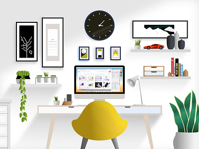 Scandinavian desk space - vector illustration adobe illustrator computer decor desk desk space home illustration interior design mac scandinavian design scandinavian style symmetry vector art vector illustration