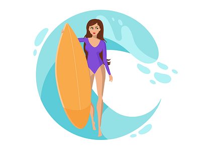 Surfing girl blue character girl illustration orange summer surf wave