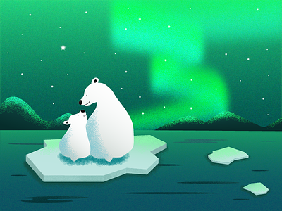 Polar bears bear gradients grain green illustration noise northern lights polar polarbear stars