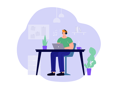 At work 2d character design flat illustration men work working