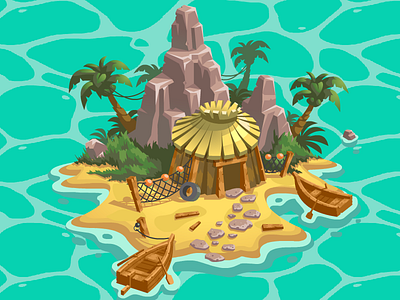 Adventure Island boat hut island palms