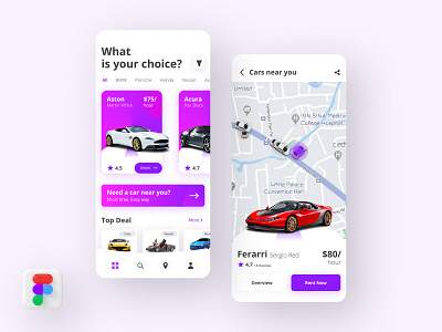 Car Rental Modern App Design app design app designer colorful app ui figma hire car pixidiamond rental app trendy app ui