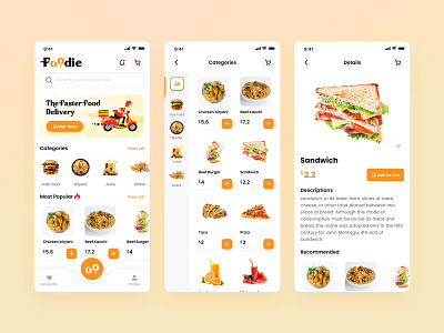 Food Delivery App | Home - Categories - Details Screen