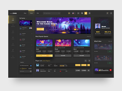 Online Game Platform app dark darkui dashboard design game online game platform trend trending trendy ui ui design uidesign uiux ux