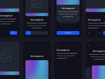 Onboarding Screens app app design appliation clean dark dark mode dark ui design designer instruction screens onboarding onboarding screen trend trends ui ui design uidesign uidesigner uiux ux