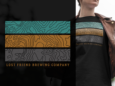 Lost Friend Brewing Company Topo Stripes Tee Shirt apparel beer merchandise beer shirts brewery brewery merchandise tee shirt design topographic map topography