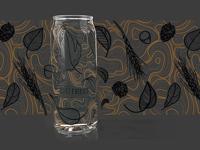 Lost Friend Brewing Fall Glassware autumn autumn leaves branding branding design brewery brewery logo brewery merchandise craft beer fall glassware hops illustration tallboy topographic