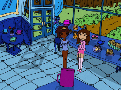 Tessa and Asha (One) animation cartoon coffee colorful fashion girls illustration kitchen silly youtube
