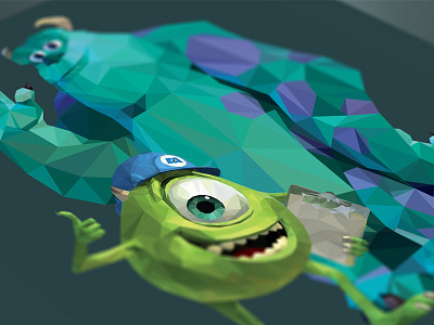 Mike & Sully cartoon geometric monster polygon shapes triangles