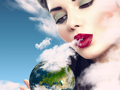 Mother Nature beauty blue clouds earth green lips look red sky women