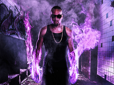 Hero composite fire flames hero man manlipulation photoshop poster purple