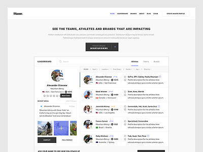 Maxer landing page biking board clean dashboard leaderboard minimalistic mountain social sports ui