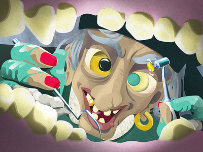 Don't go to the dentist on Halloween. beast dentistry fantastic beasts folk halloween illustraion pain paint scary tale vector