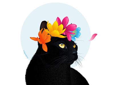 Paka - Cat animal art art black cat design eyes flowers illustration illustrator minimal vector