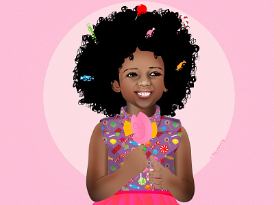 Msichana Mtamu african afro art black girl candy childrens illustration dark skin design illustration smile sweet vector