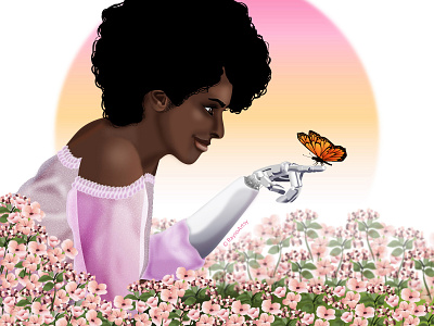 Mkono - Hand african woman art black girl body positive butterfly character design dark skin design flowers garden illustration illustrator meadow prosthetic vector