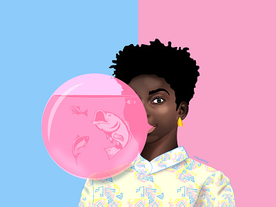 Tamu - Sweet art black girl bubble gum character design childrens illustration dark skin design fan art fish fish bowl gum illustration illustrator minimal vector
