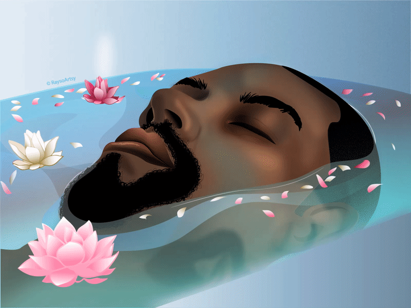 He Sleeps after effects animation art bath tub black art black artist black man character design dark skin design fish gif illustration illustrator lilly relaxation sleep vector