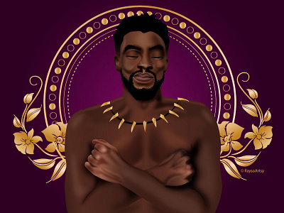 Chadwick Boseman art black art black artist black panther blm chadwickboseman design gold hero illustration illustrator marvel purple rest in power tribute vector