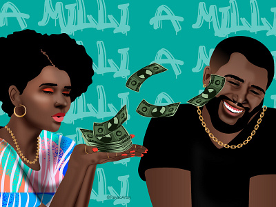 A Milli african afro art bling cash character design couple dark skin design hiphop illustration illustrator jewelry money vector