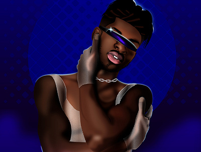 Lil Nas X for Adobe adobe art black art black artist dark skin design hiphop illustraion illustration illustrator lilnasx mesh music pop culture retro sexy silver vector