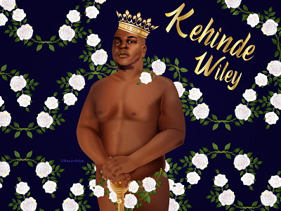 Kehinde Wiley Homage art black art black artist dark skin design dribbbleweeklywarmup floral illustration illustrator king portrait royalty vector