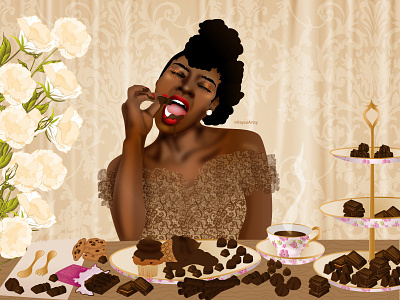 Lets Get Chocolate Wasted! art black art black artist black girl candy character design chocolate dark skin design dribbble dribbbleweeklywarmup illustration illustrator vector victorian