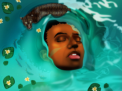 The Way of The Water african art black artist black girl character design dark skin design dream dribbble fantasy illustration illustrator leopard vector water