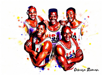 dream team 1992 basketball illustration