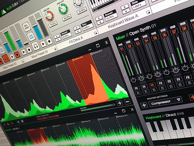 Audio Editor Interface audio editor green interface keyboard mixer orange ui ux waves