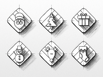 Holiday Icon Sketches christmas diamond drawing gift holiday icons reindeer santa sketch snowman stocking tree