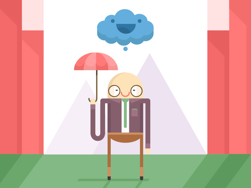 Bad Luck characters clean cloud flat frown illustration man rain sad umbrella vector