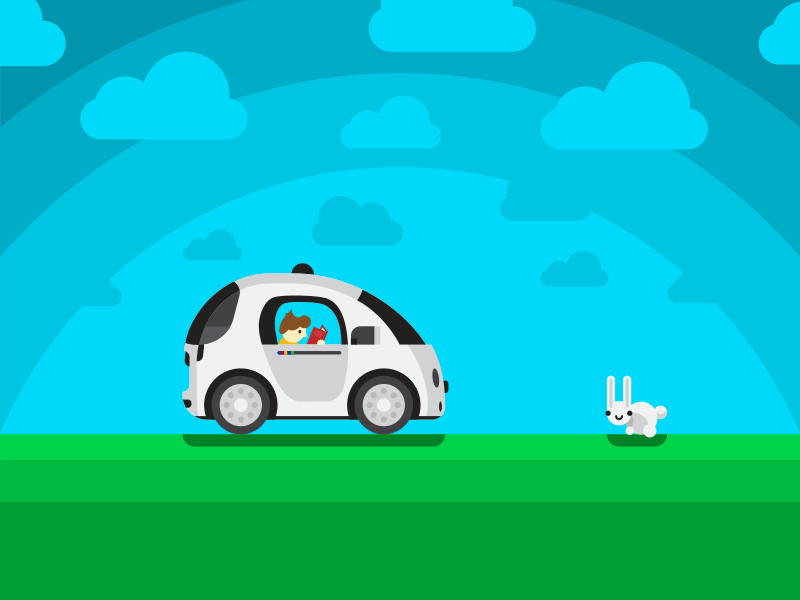 Autonomous Sneak Peak autonomous car rabbit flat vector illustration