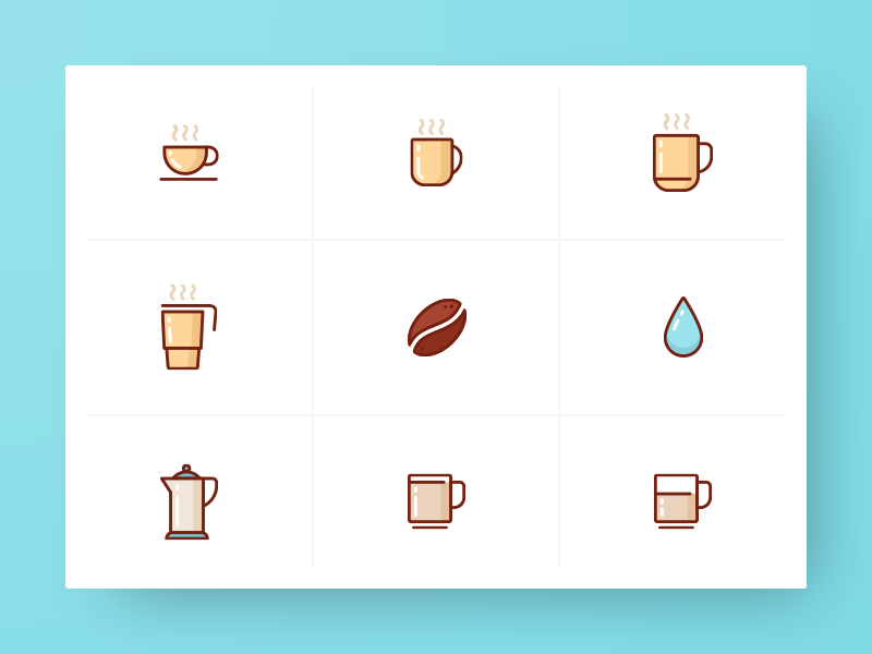 Coffee Icon Collection drip icons carafe bean cup coffee
