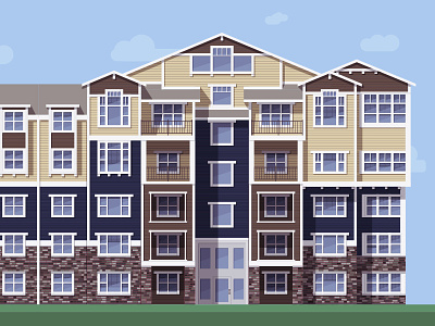 Apartment apartment blinds brick illustration residential siding windows