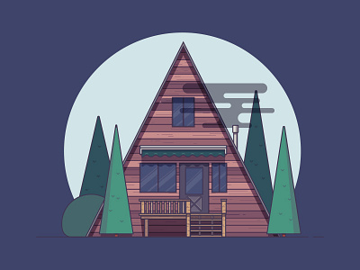 A-Frame Cabin cabin illustration smoke trees wood